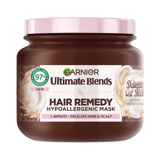 Garnier Ultimate Blends Hair Remedy Delicate Oat Milk Hypoallergenic Mask (340ml) available at skinstash.pk