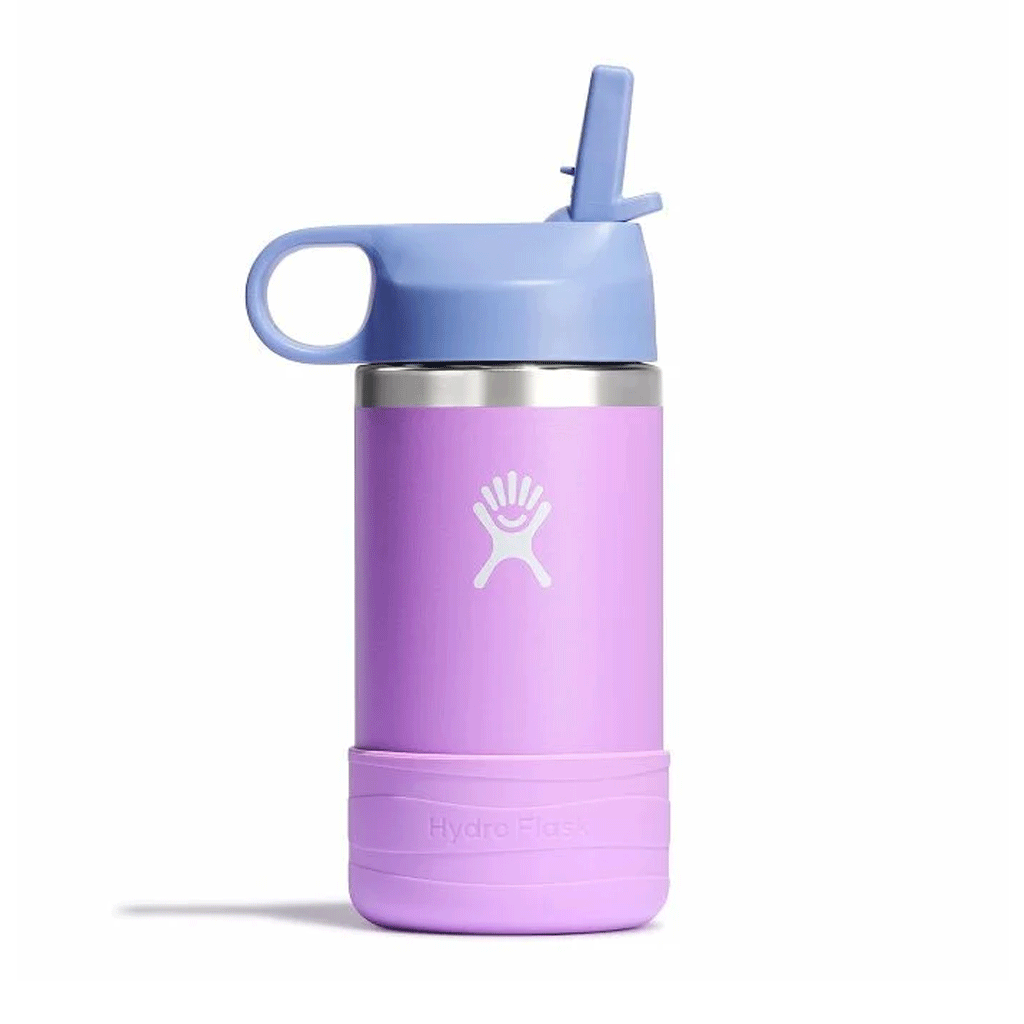 Hydro Flask 12 oz Kids Wide Mouth Bottle with Straw Cap & Boot in Anemone — insulated kids bottle