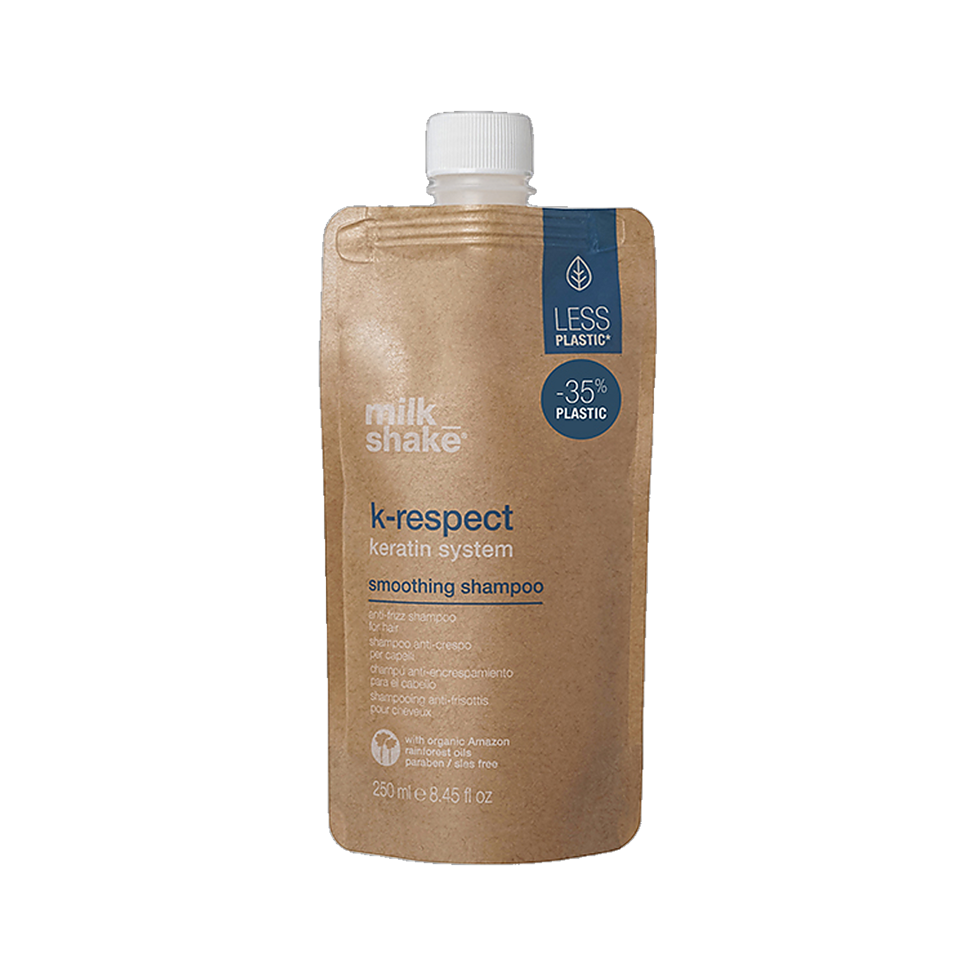Milkshake K-Respect Smoothing Shampoo 250ml for frizz-free hair on transparent background