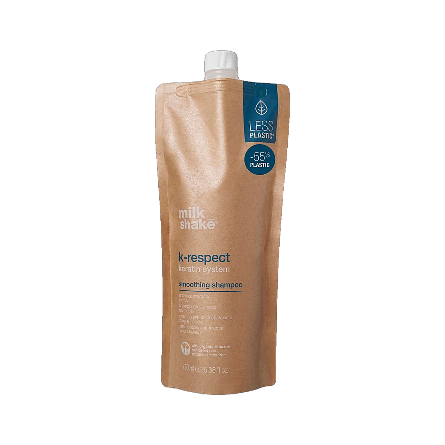 Milkshake K-Respect Smoothing Shampoo 750ml salon size on transparent background
