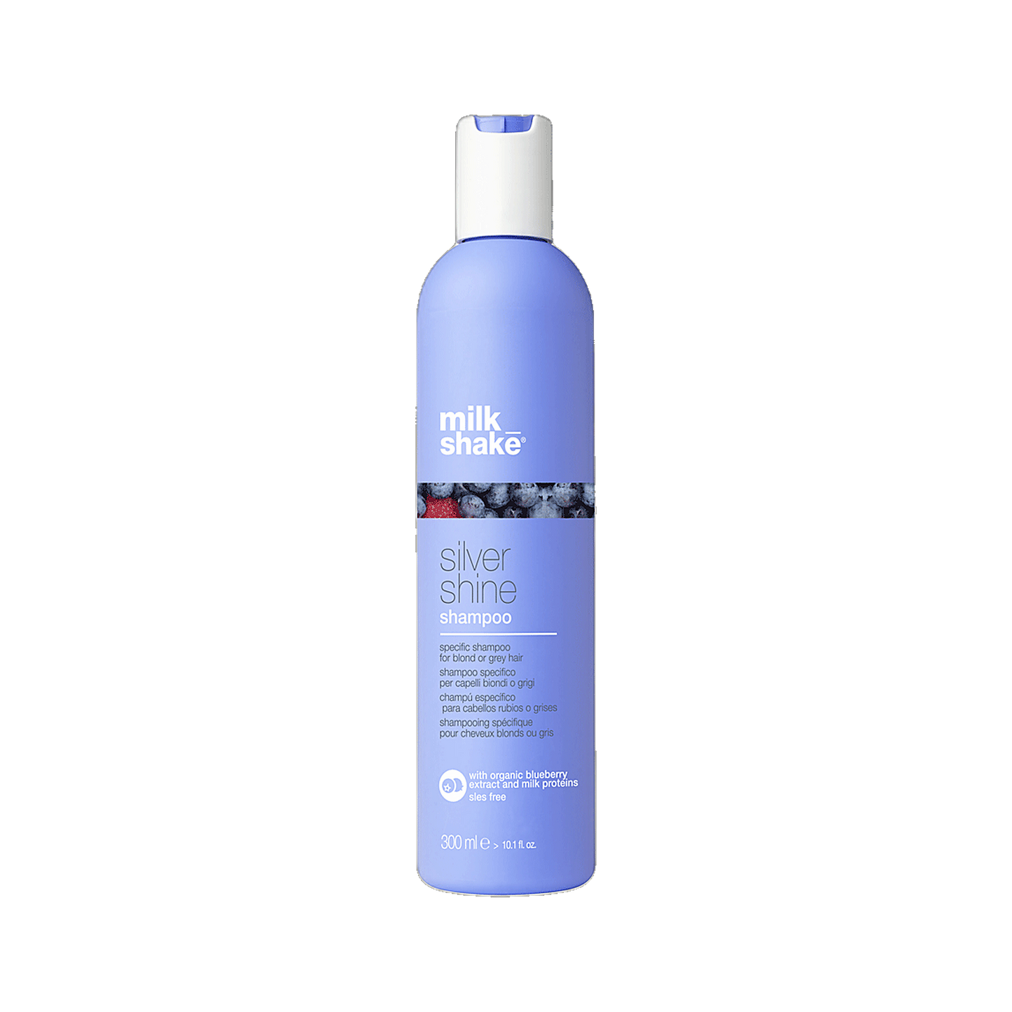 Milkshake Silver Shine Shampoo 300ml anti-yellow toning shampoo on transparent background