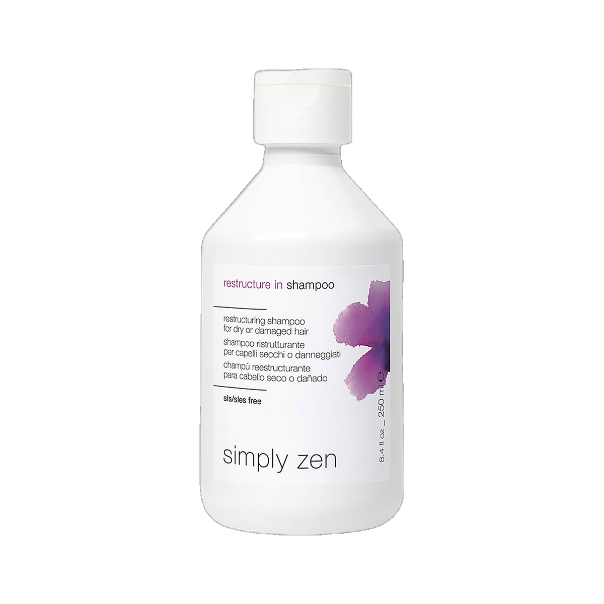 Simply Zen Restructure-In Shampoo strengthening cleanser on transparent background