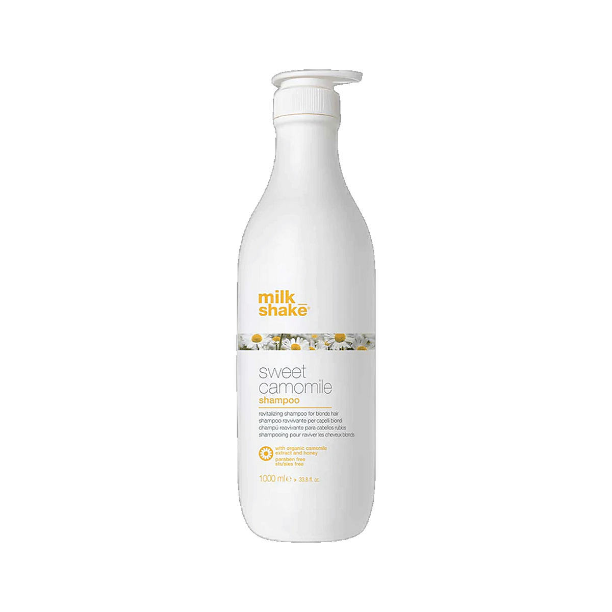 Milkshake Sweet Camomile Shampoo 1L salon size on transparent background