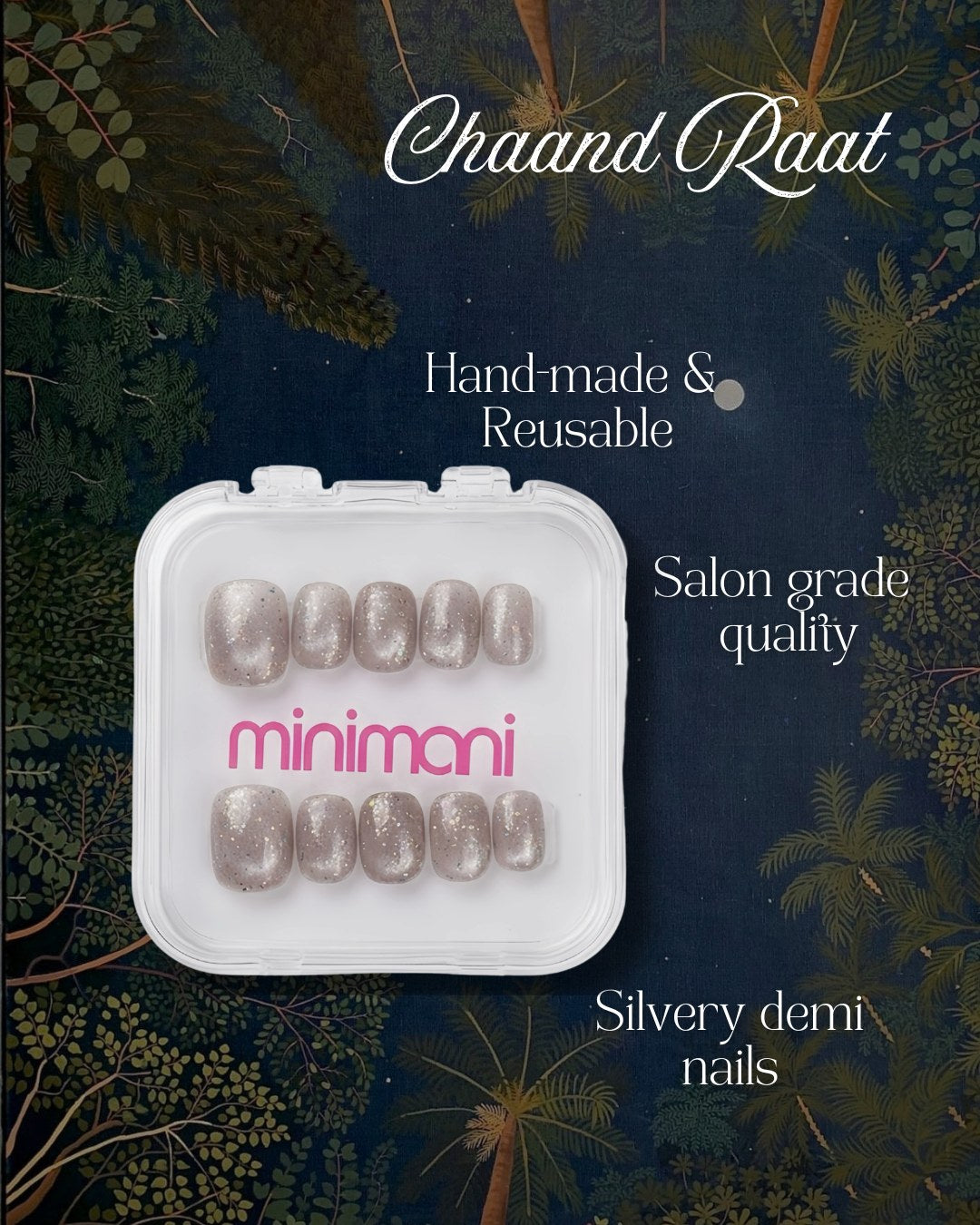 Minimani Chaand Raat press-on nails set, silver cat-eye