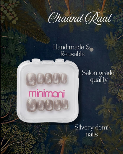 Minimani Chaand Raat press-on nails set, silver cat-eye