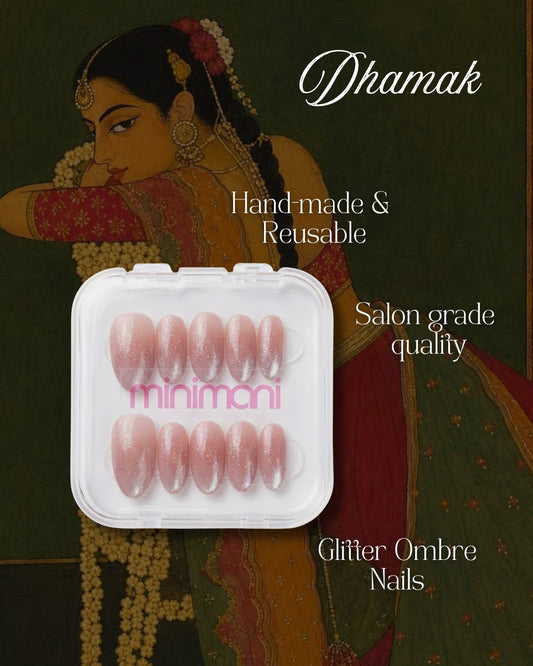 Minimani Dhamak press-on nails set, pink cat-eye oval