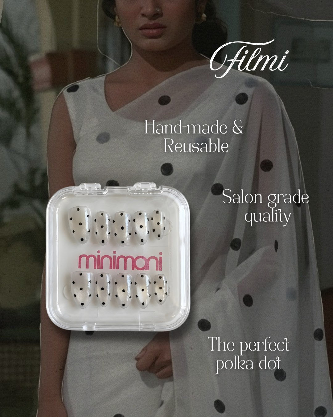 Minimani Filmi press-on nails set, polka dot almond