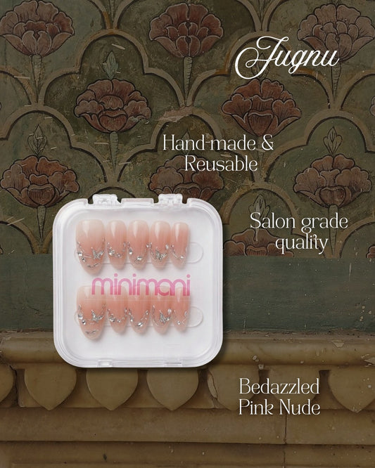 Minimani Jugnu press-on nails set, butterfly crystal almond