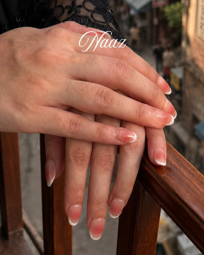 Minimani Naaz Korean blush press-on nails on hand, close-up