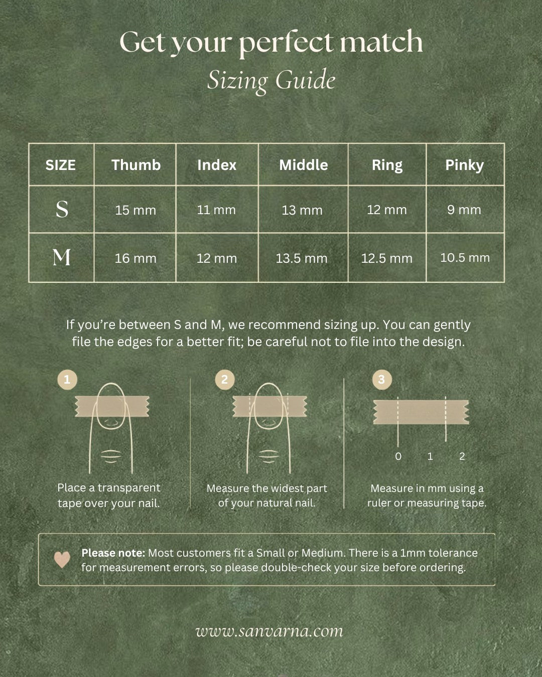 Minimani press-on nails size guide