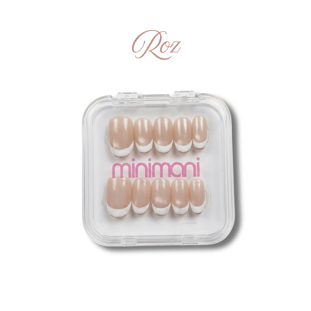 Minimani Roz press-on nail set, short nude pink nails with white French tips