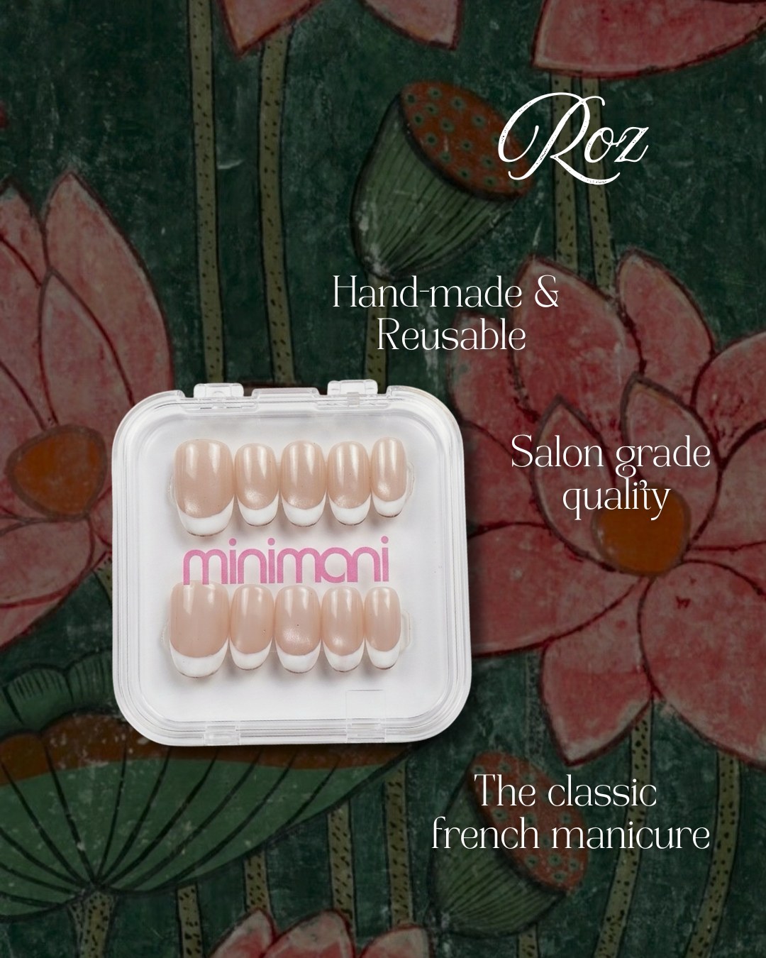Minimani Roz press-on nails set, short French tip