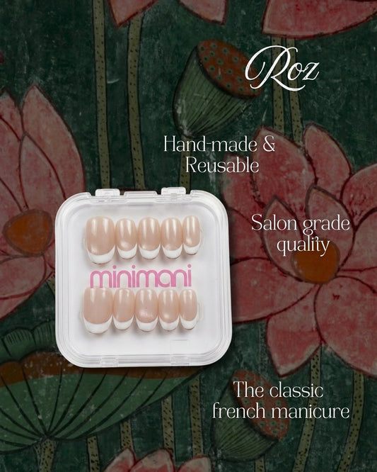 Minimani Roz press-on nails set, short French tip