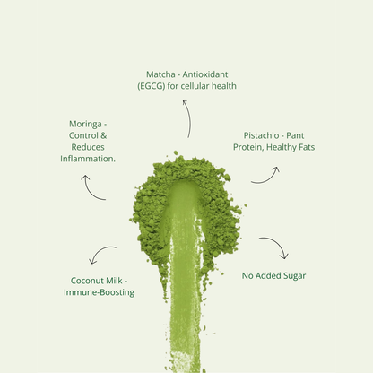 Pistachio Matcha superfood benefits including antioxidants moringa and plant protein