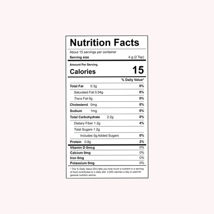Nutrition facts for More Superfoods Strawberry Matcha Latte 15 calories per serving