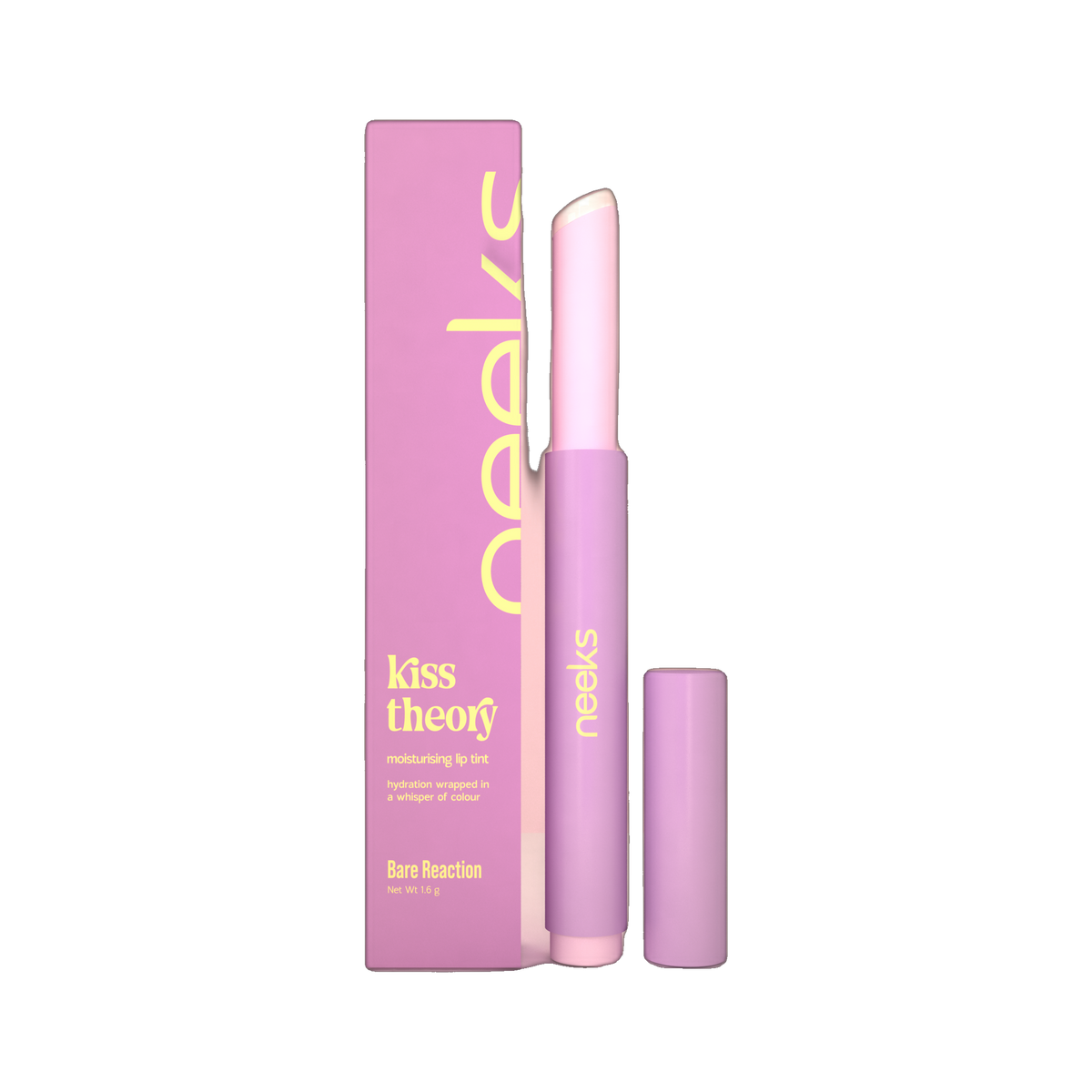Neeks Kiss Theory Bare Reaction moisturising lip tint with box on transparent background