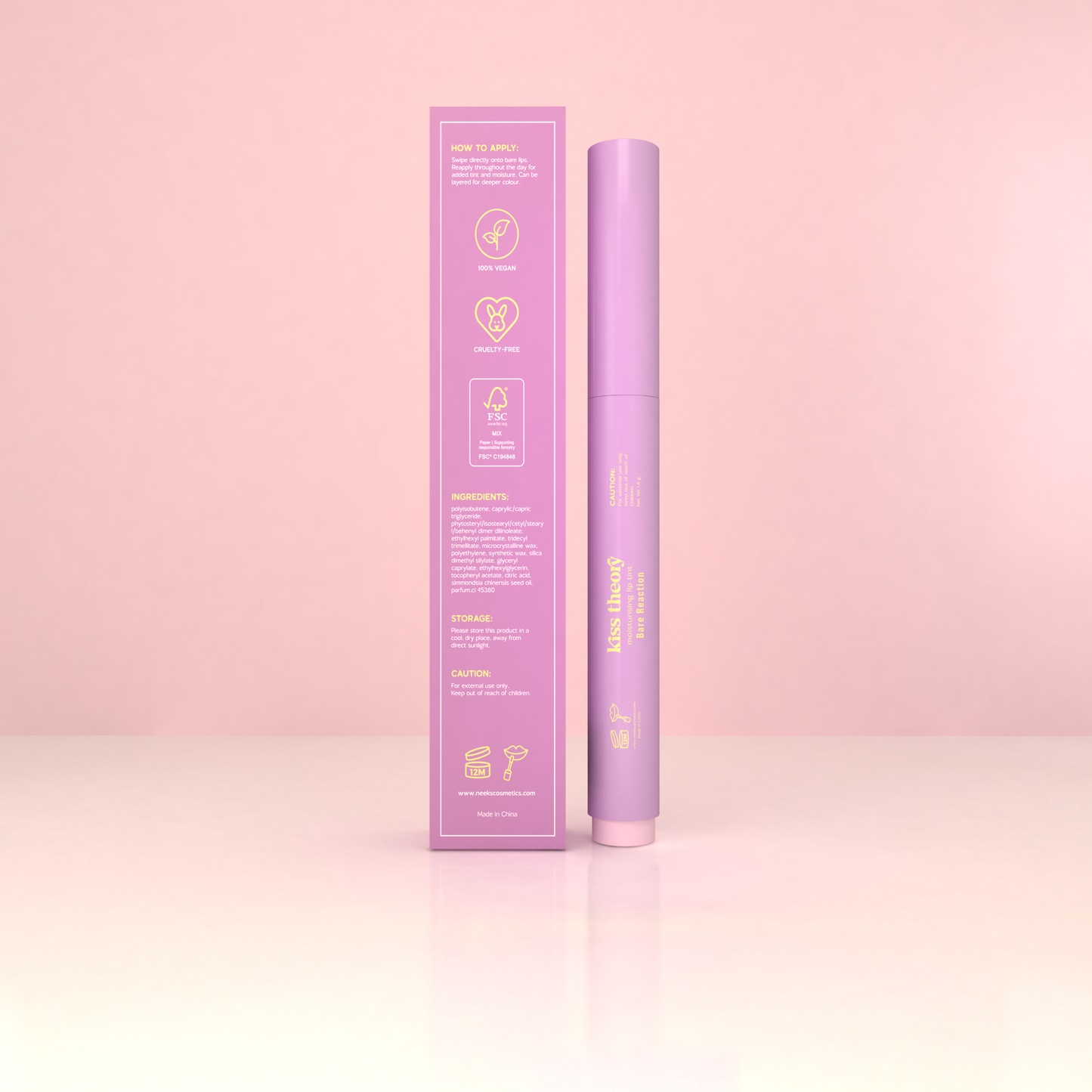 Neeks Kiss Theory packaging back with ingredients and how to apply