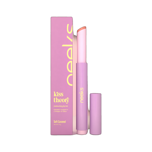 Neeks Kiss Theory Soft Caramel moisturising lip tint with box on transparent background