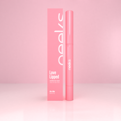 Neeks Love Lipped All of Me lip crayon closed beside its box
