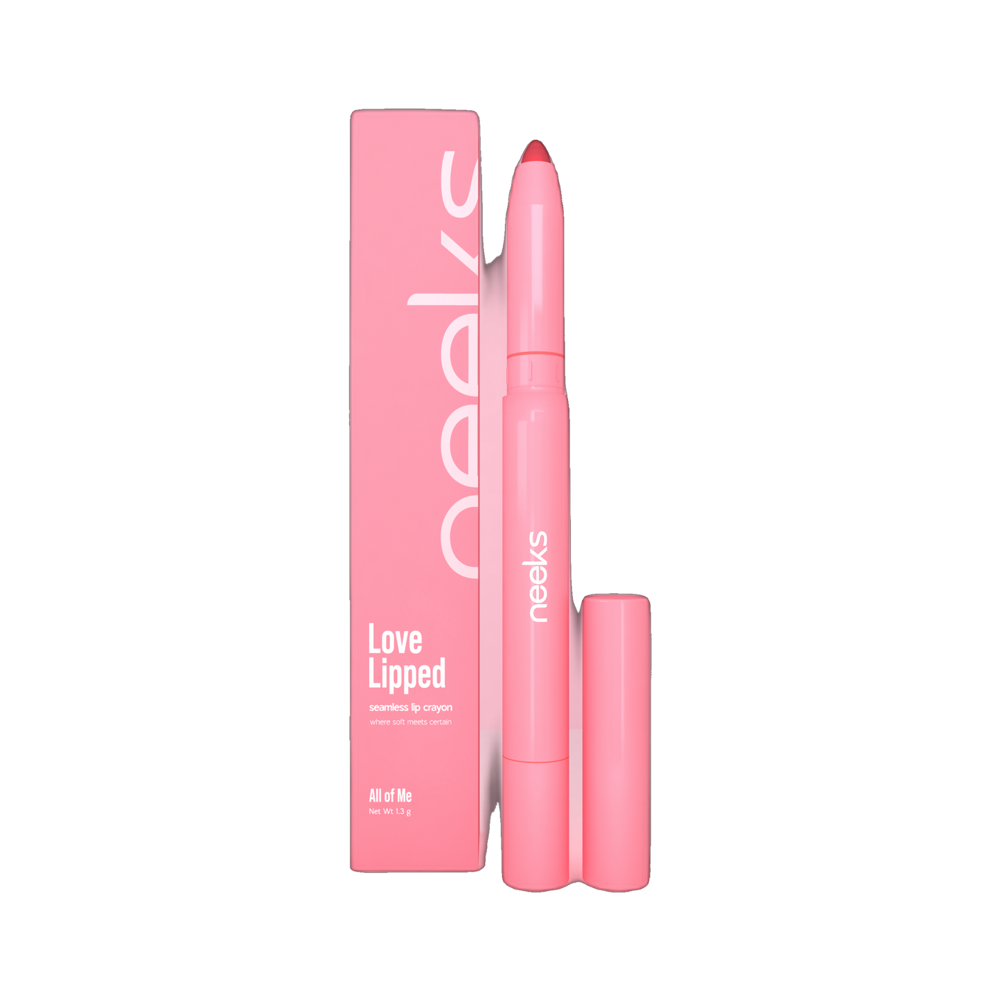 Neeks Love Lipped All of Me seamless lip crayon with box on transparent background