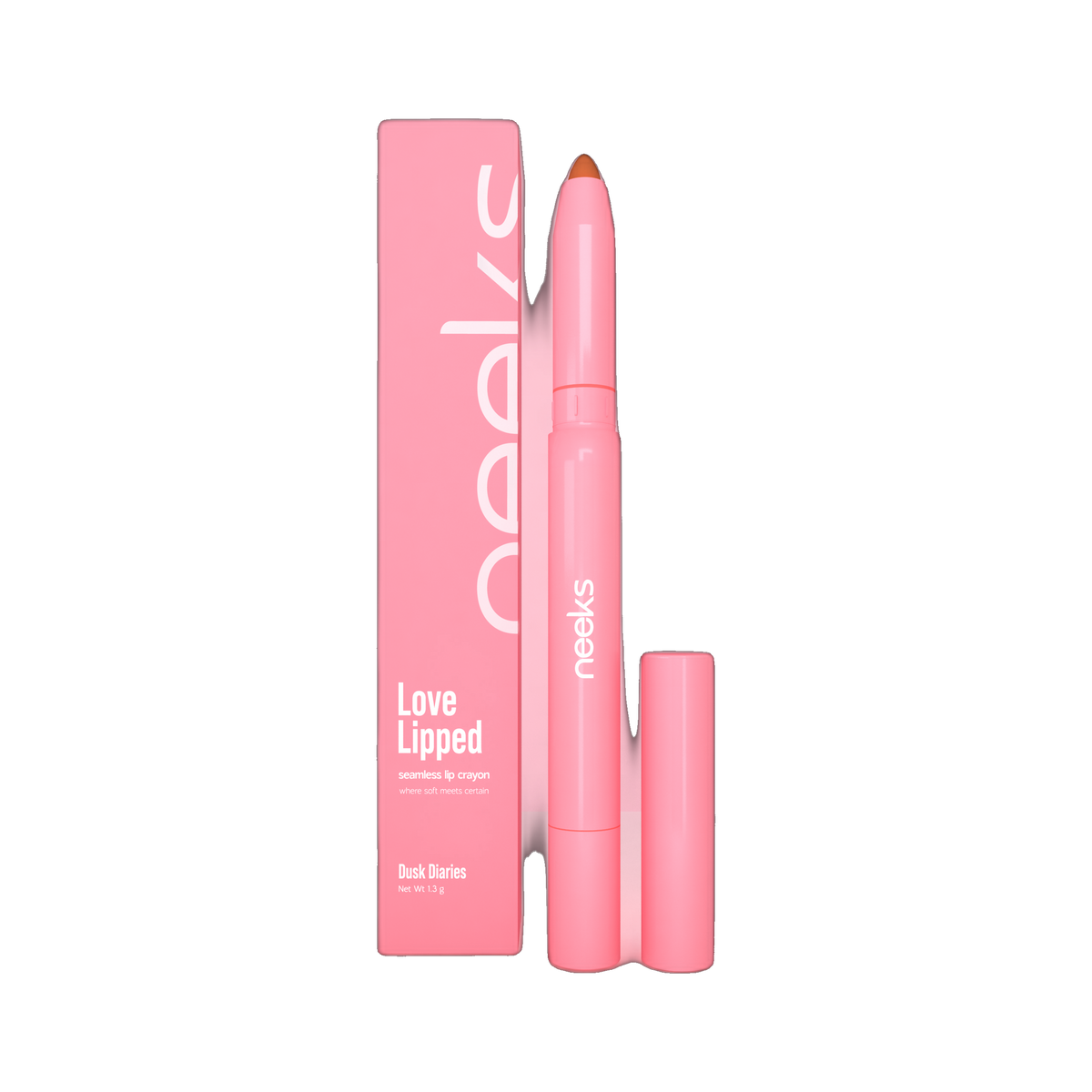 Neeks Love Lipped Dusk Diaries seamless lip crayon open with box on transparent background