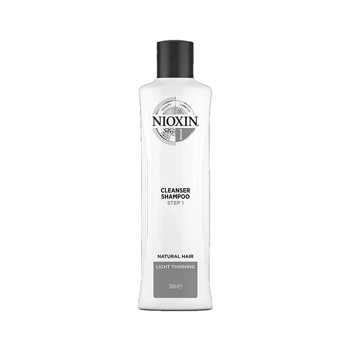 Nioxin System 1 cleanser shampoo 300ml for natural hair with light thinning on transparent background