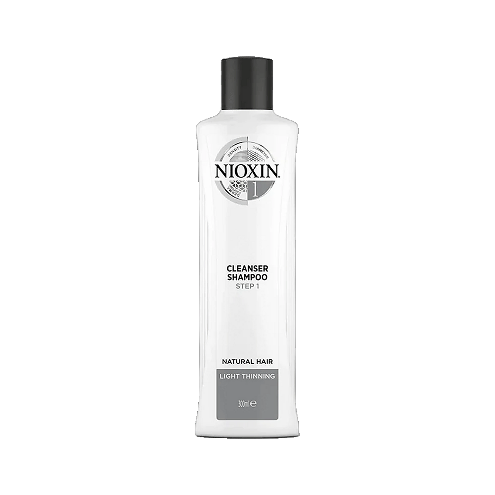 Nioxin System 1 cleanser shampoo 300ml for natural hair with light thinning on transparent background