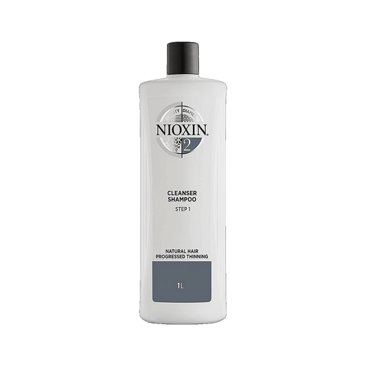 Nioxin System 2 cleanser shampoo 1L salon size for progressed thinning on transparent background