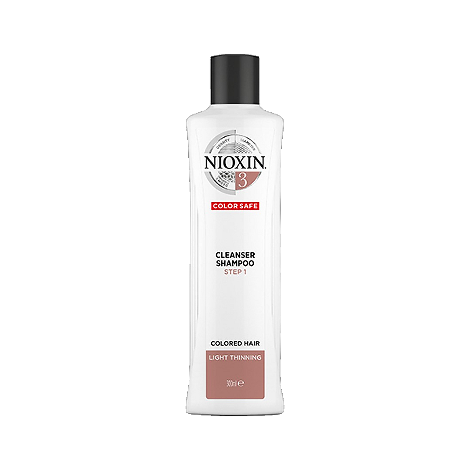 Nioxin System 3 cleanser shampoo 300ml colour safe for coloured hair with light thinning on transparent background