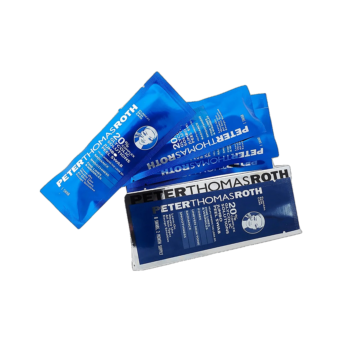 Peter Thomas Roth 20 Percent Complex Glycolic Solutions Jumbo Peel Swabs pack on transparent background