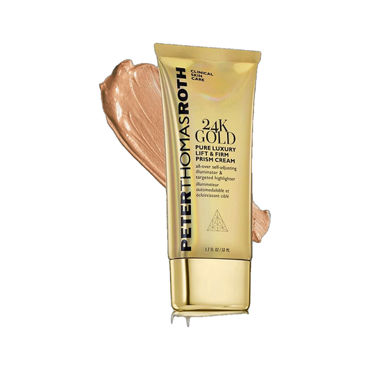 Peter Thomas Roth 24K Gold Pure Luxury Lift and Firm Prism Cream with swatch on white background