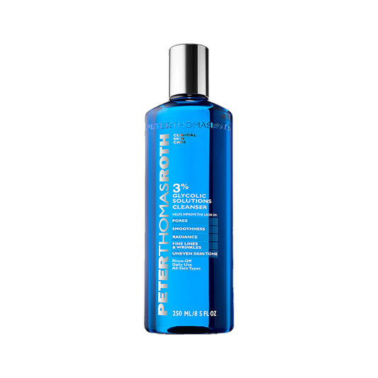 Peter Thomas Roth 3 Percent Glycolic Solutions Cleanser bottle on transparent background