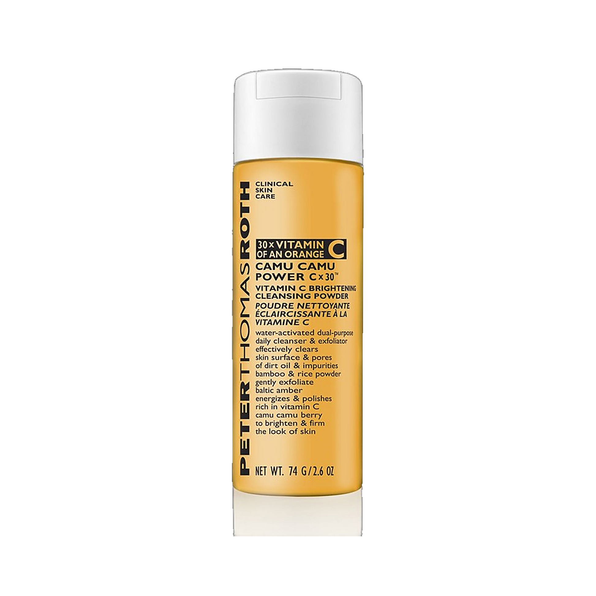 Peter Thomas Roth Camu Camu Power Brightening Cleansing Powder bottle on transparent background