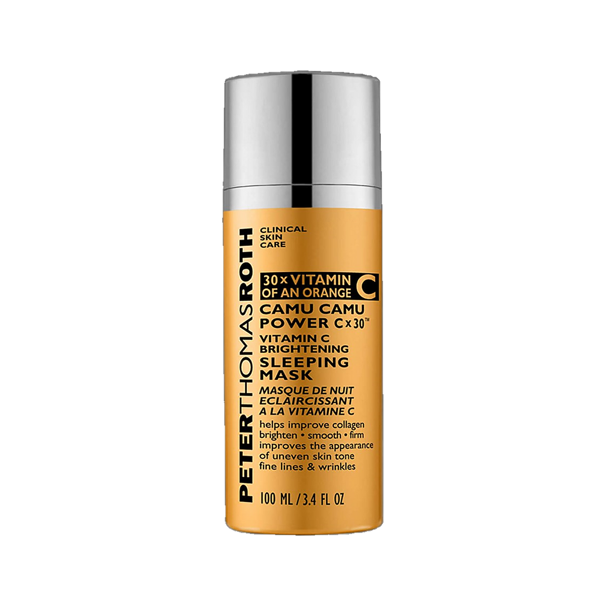 Peter Thomas Roth Camu Camu Power Brightening Sleeping Mask jar on transparent background