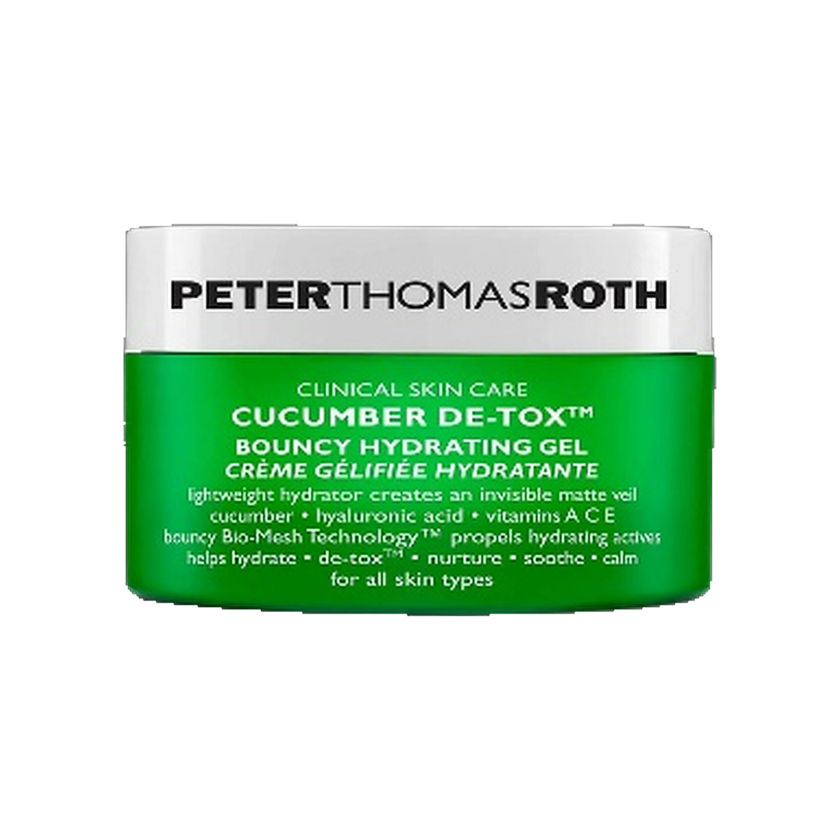 Peter Thomas Roth Cucumber De-Tox Bouncy Hydra Gel jar on transparent background