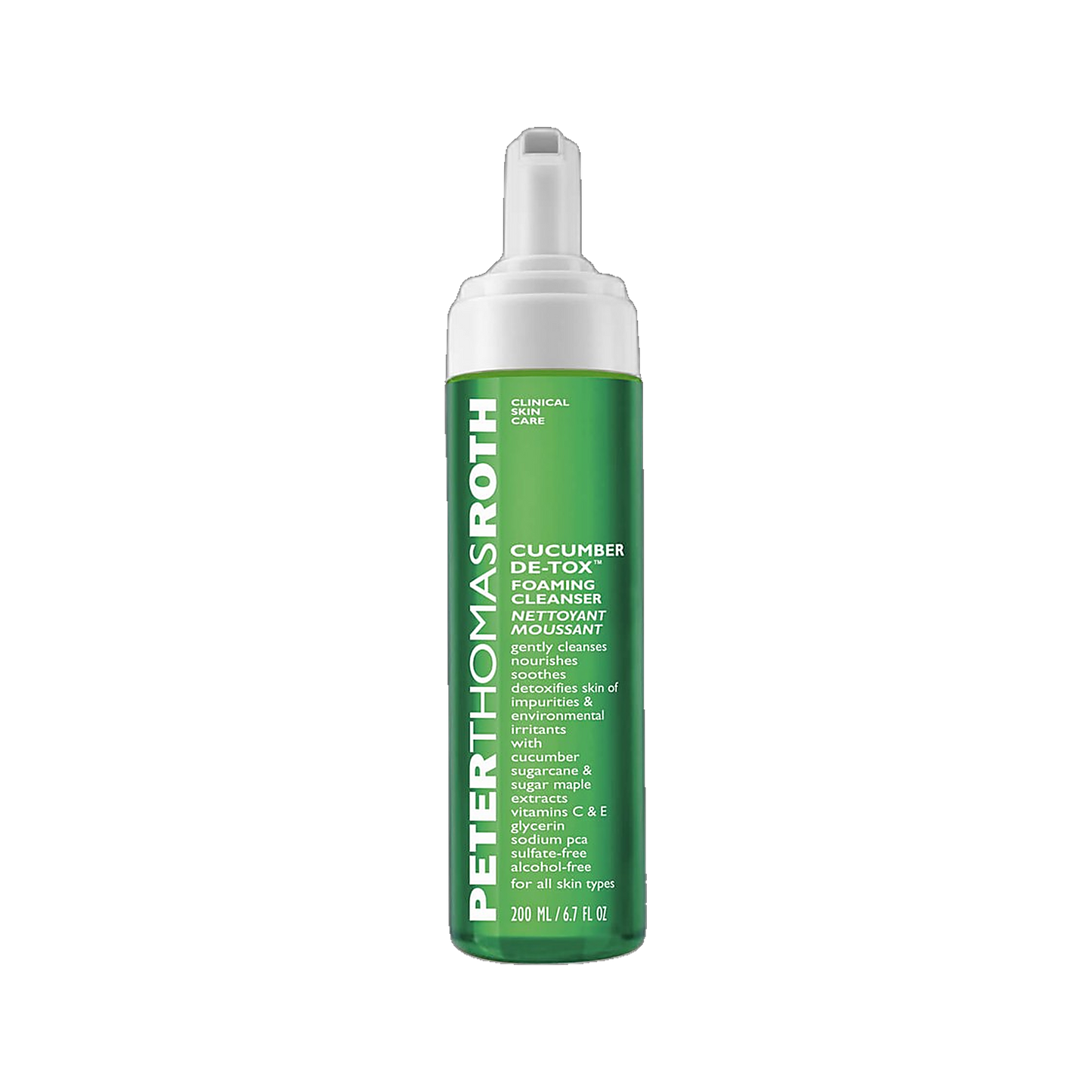Peter Thomas Roth Cucumber De-Tox Foaming Cleanser bottle on transparent background