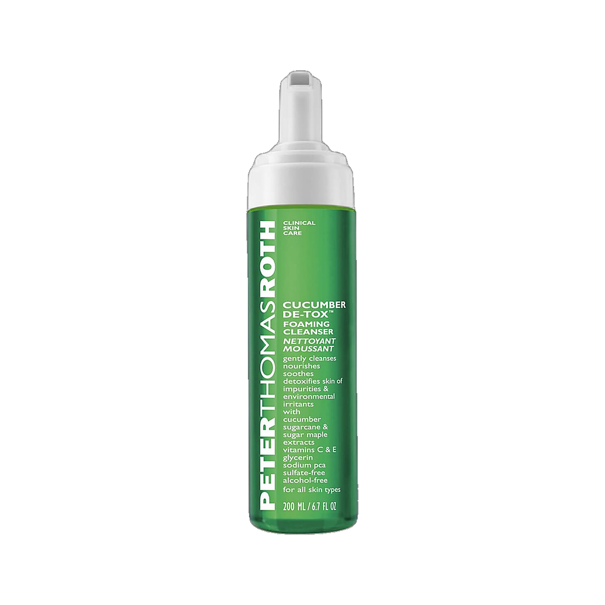 Peter Thomas Roth Cucumber De-Tox Foaming Cleanser bottle on white background