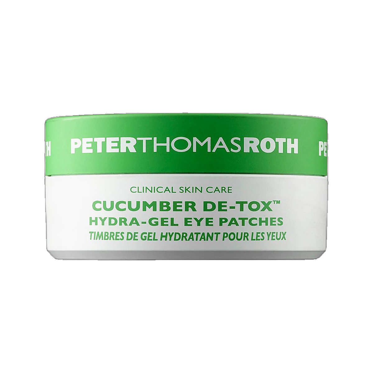 Peter Thomas Roth Cucumber De-Tox Hydra-Gel Eye Patches jar on transparent background