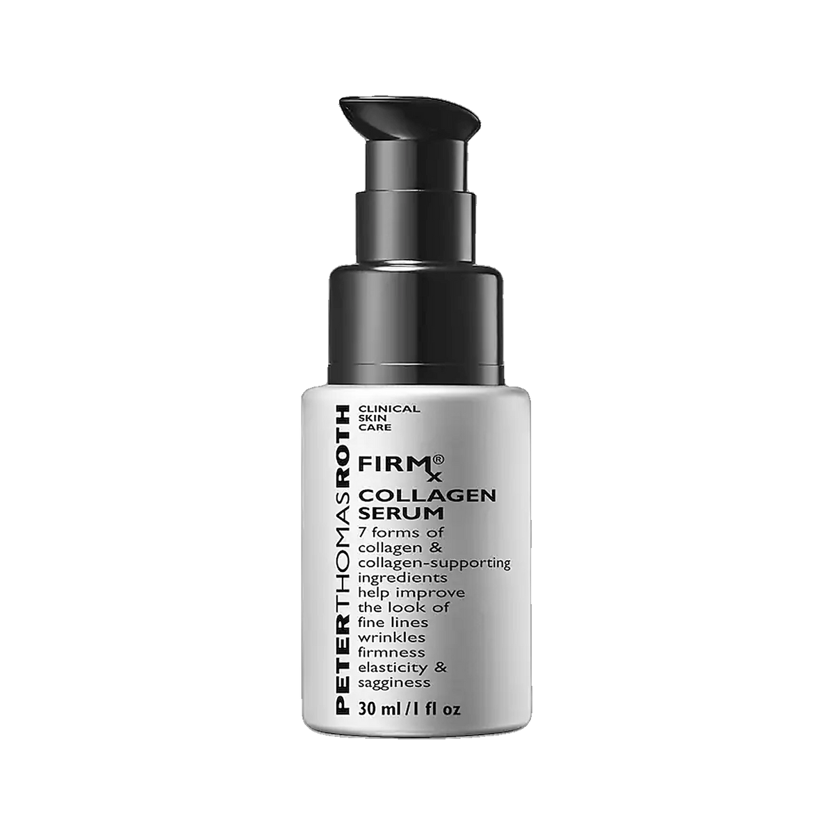 Peter Thomas Roth FirmX Collagen Serum pump bottle on transparent background