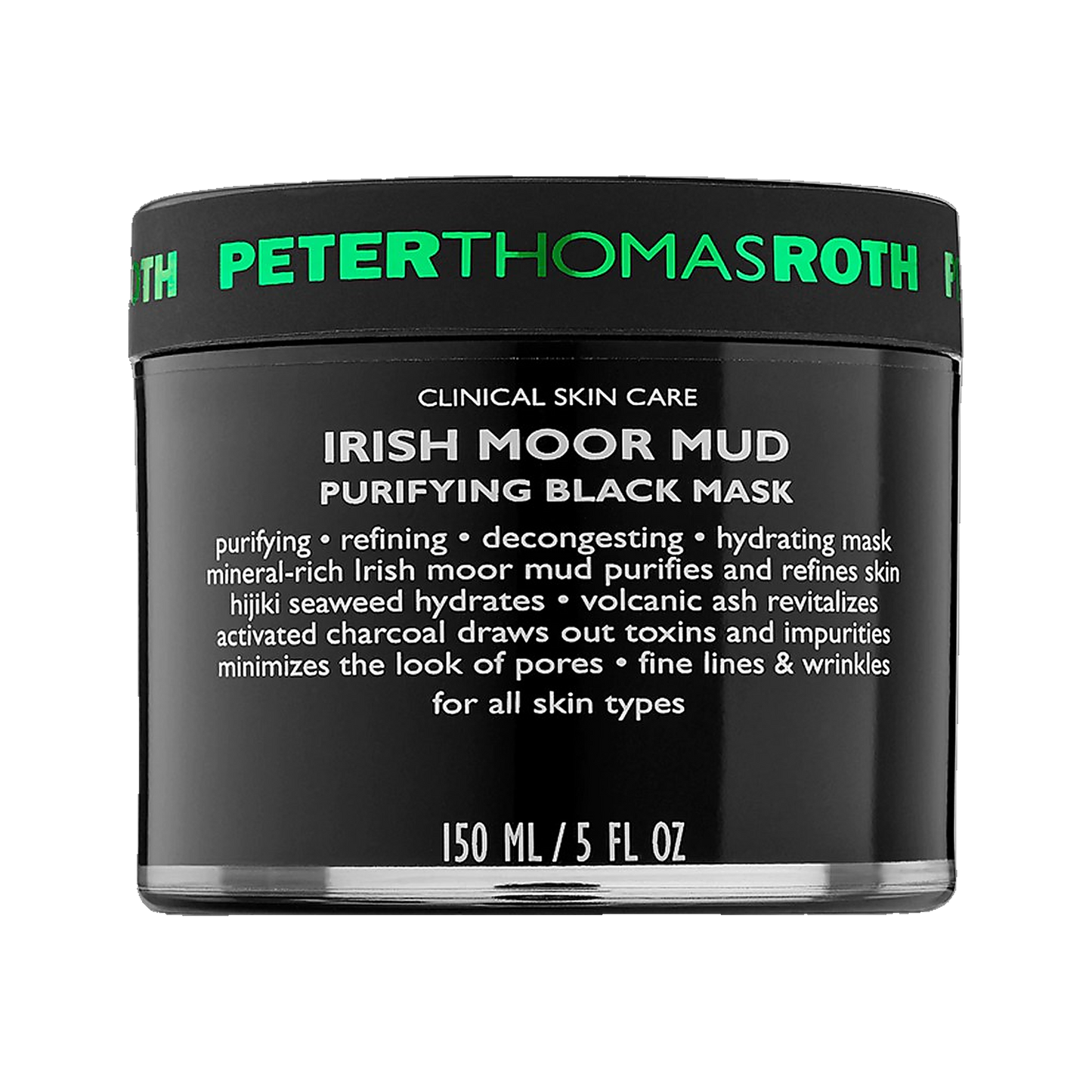 Peter Thomas Roth Irish Moor Mud Purifying Black Mask jar on transparent background