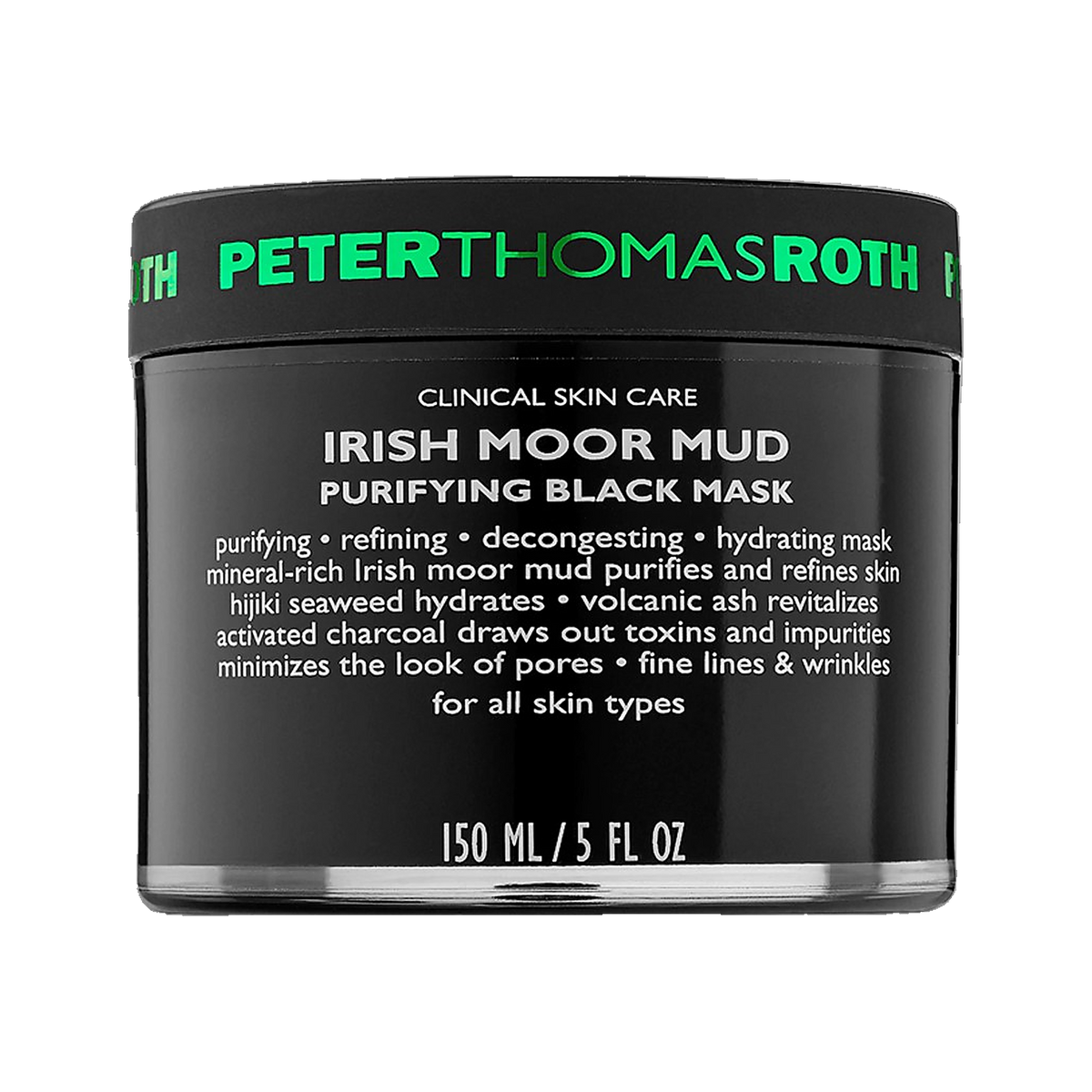 Peter Thomas Roth Irish Moor Mud Purifying Black Mask jar on transparent background