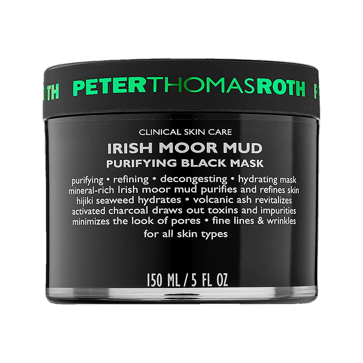 Peter Thomas Roth Irish Moor Mud Purifying Black Mask jar on white background