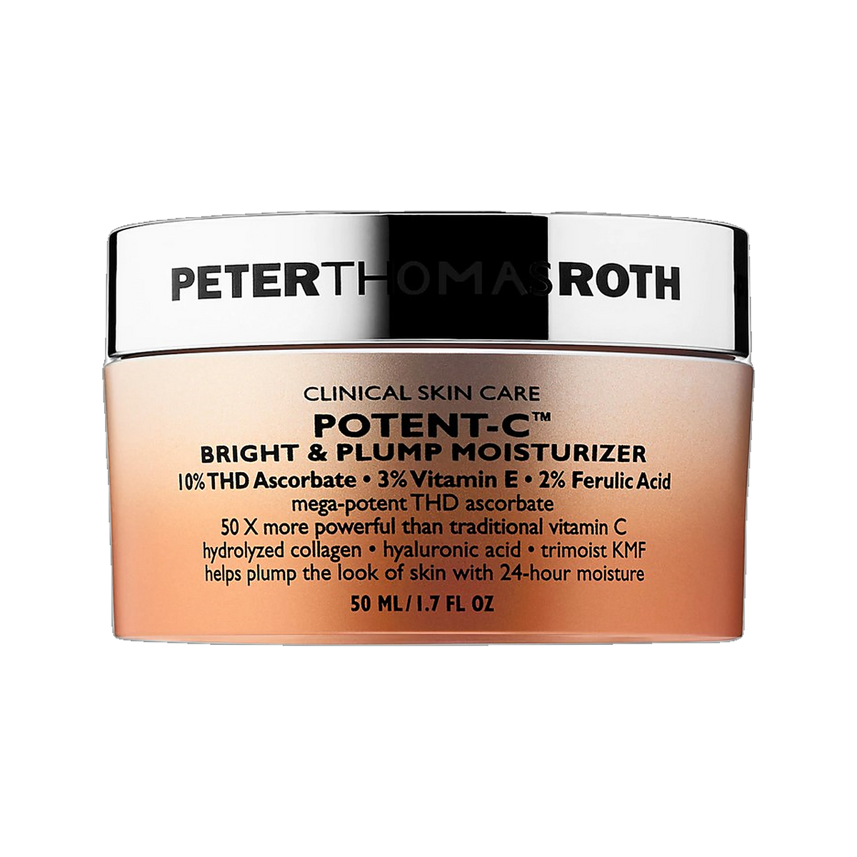 Peter Thomas Roth Potent-C Bright and Plump Moisturizer jar on transparent background