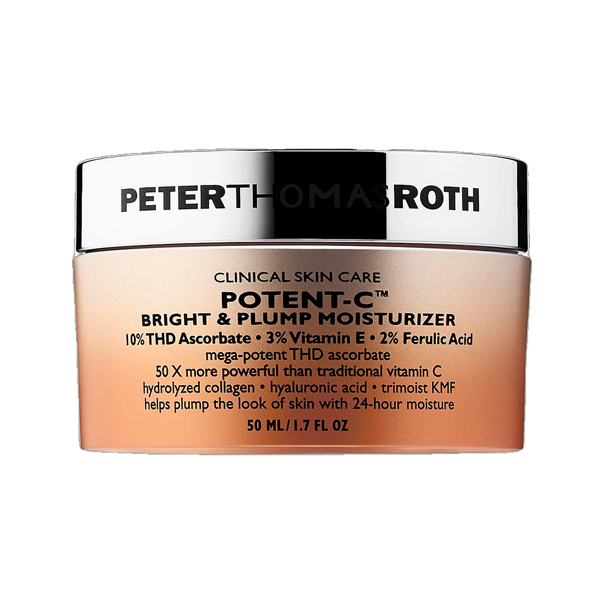 Peter Thomas Roth Potent-C Bright and Plump Moisturizer jar on transparent background