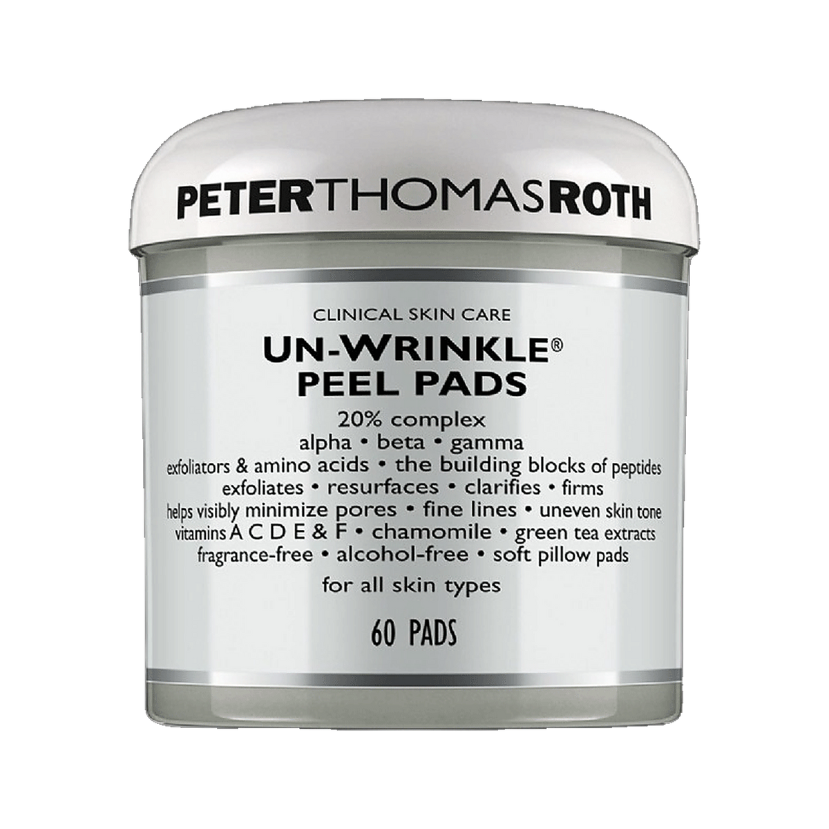 Peter Thomas Roth Un-Wrinkle Peel Pads jar of 60 on transparent background