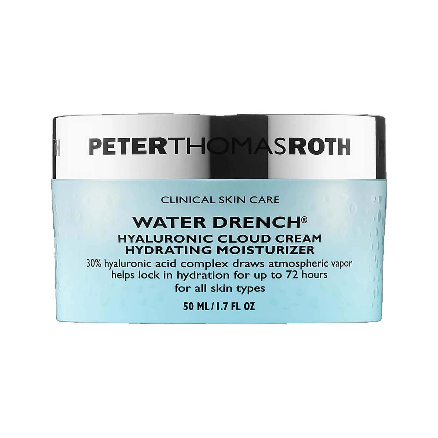 Peter Thomas Roth Water Drench Hyaluronic Cloud Cream Hydrating Moisturizer jar on transparent background
