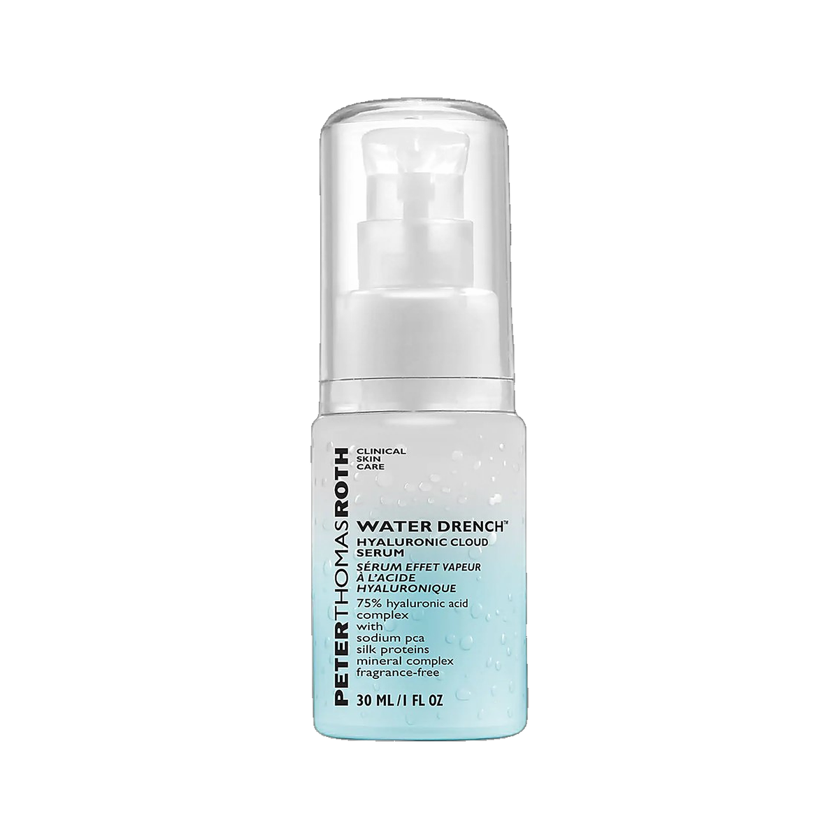 Peter Thomas Roth Water Drench Hyaluronic Cloud Serum pump bottle on white background