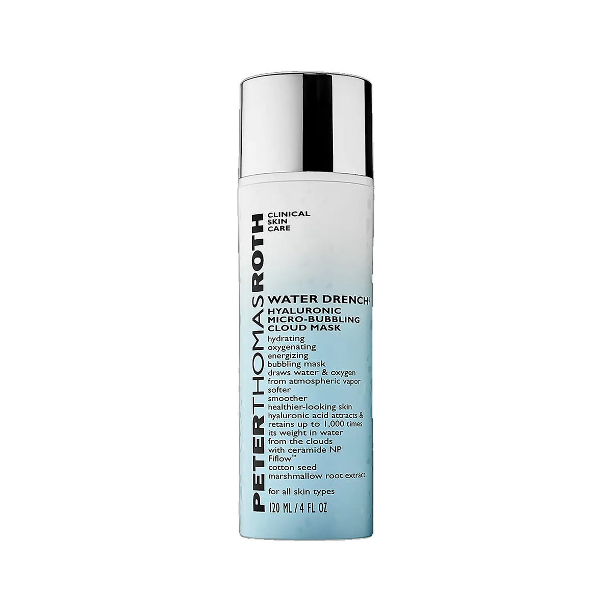 Peter Thomas Roth Water Drench Hyaluronic Micro-Bubbling Cloud Mask jar on transparent background