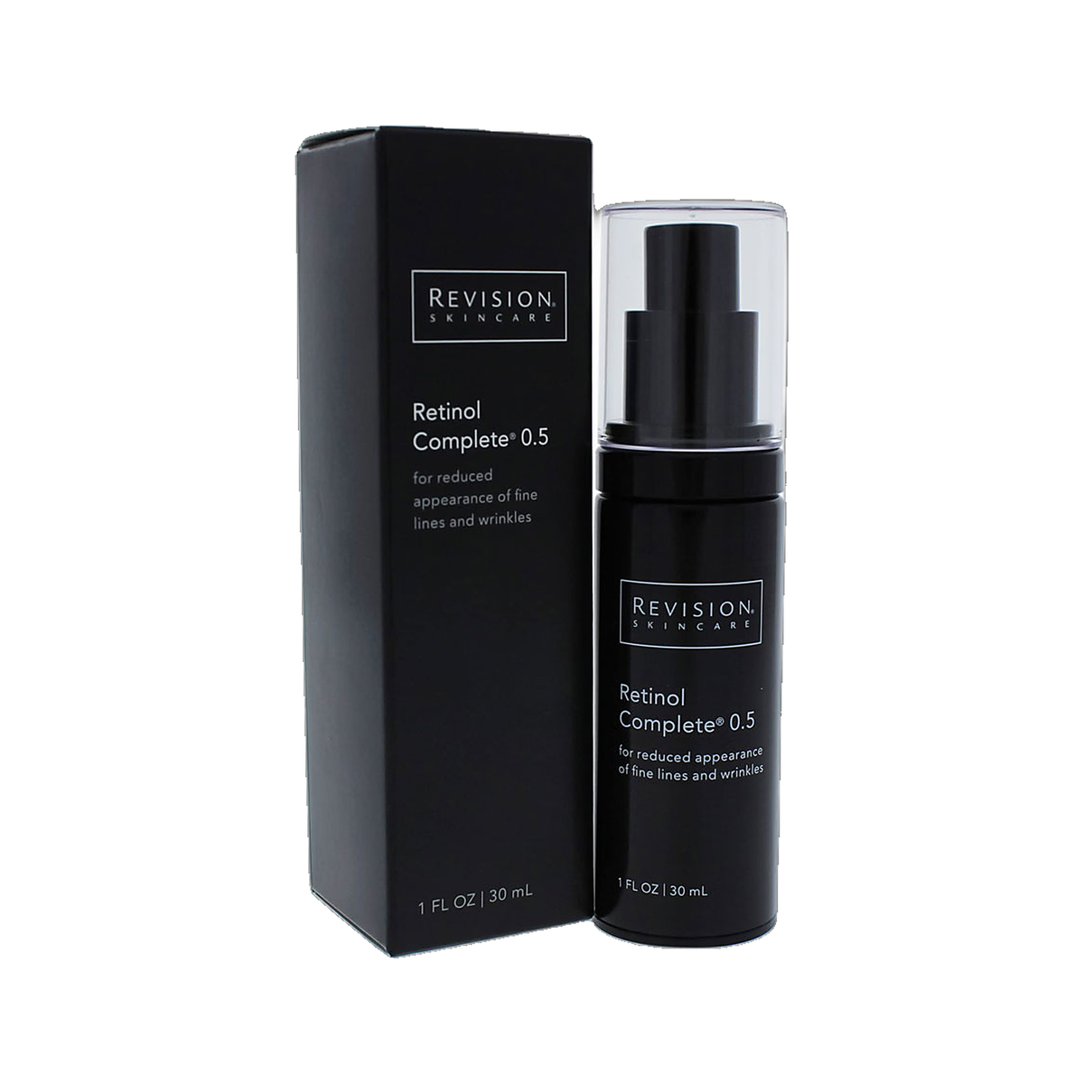 Revision Skincare Retinol Complete 0.5 pump bottle with box on white background