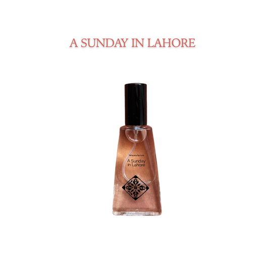 Sanvarna A Sunday in Lahore eau de parfum bottle, rose gold musky floral perfume